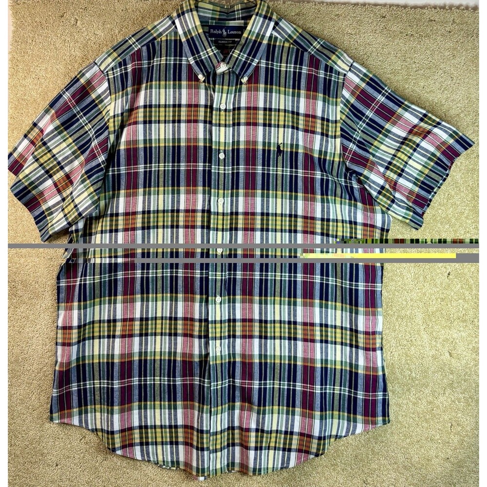 POLO RALPH LAUREN Men's Indian Madras Plaid Shirt XL Short Sleeve Classic Fit